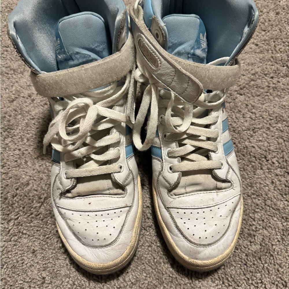 adidas White and Light Blue High-Top Sneakers - men’s 10.5